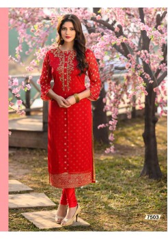 Red Designer Georgette Kurti 